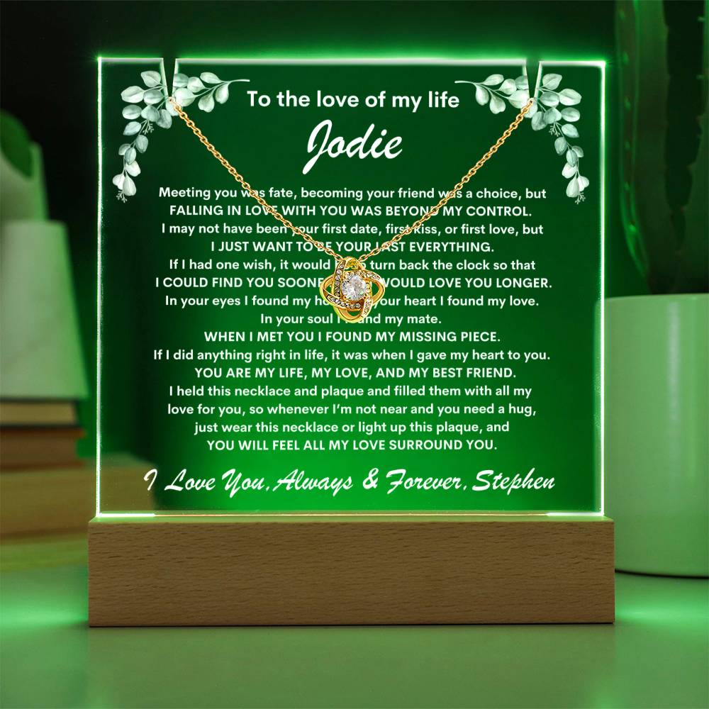 Love Of My Life Keepsake LED Lighted Acrylic Plaque & Love Knot Necklace