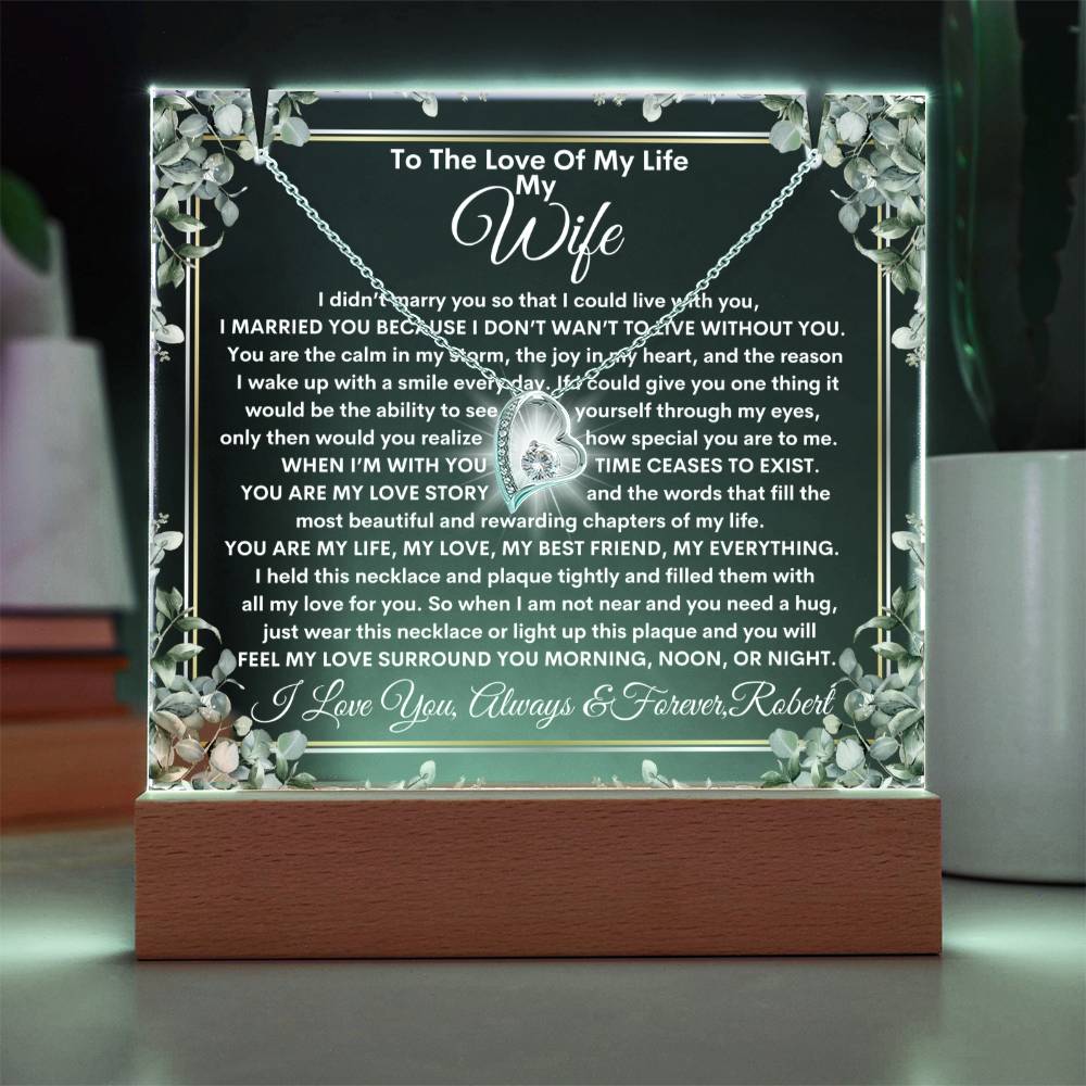 Wife Keepsake LED Lighted Acrylic Plaque Forever Love Heart Pendant Necklace