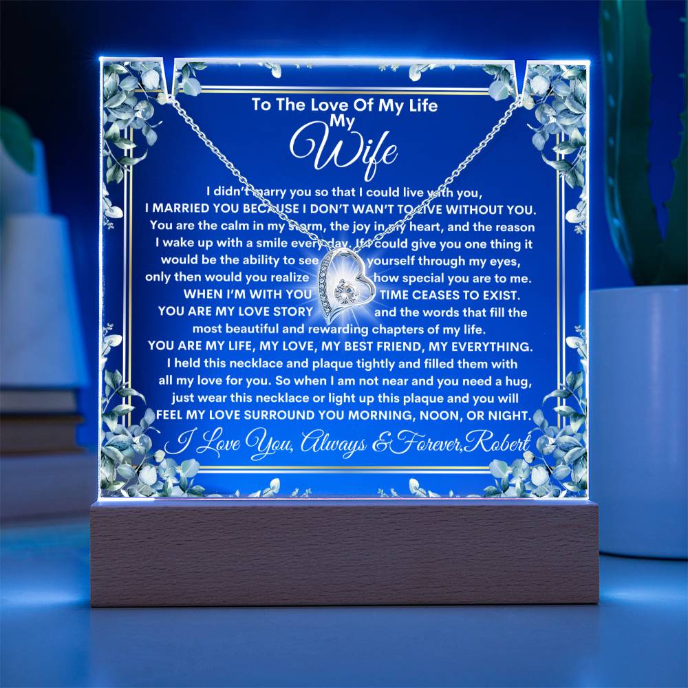 Wife Keepsake LED Lighted Acrylic Plaque Forever Love Heart Pendant Necklace