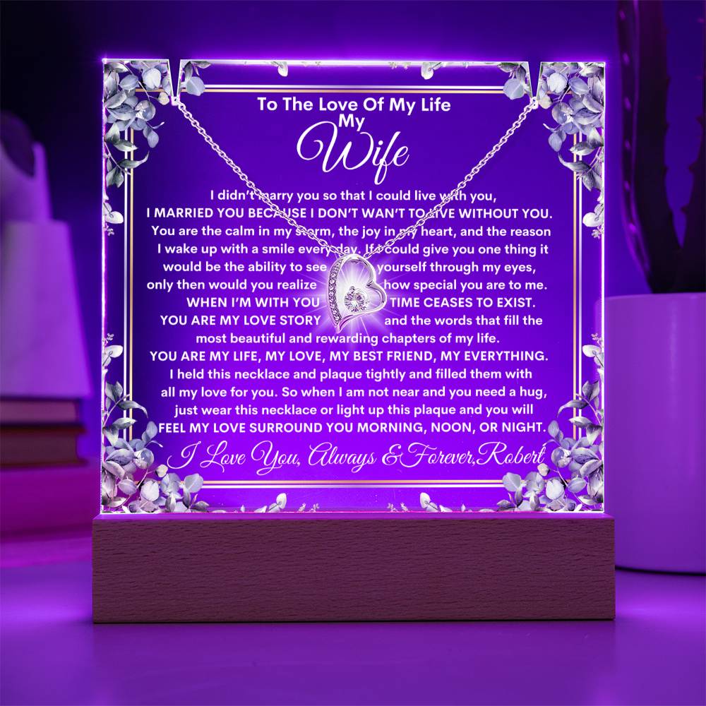 Wife Keepsake LED Lighted Acrylic Plaque Forever Love Heart Pendant Necklace
