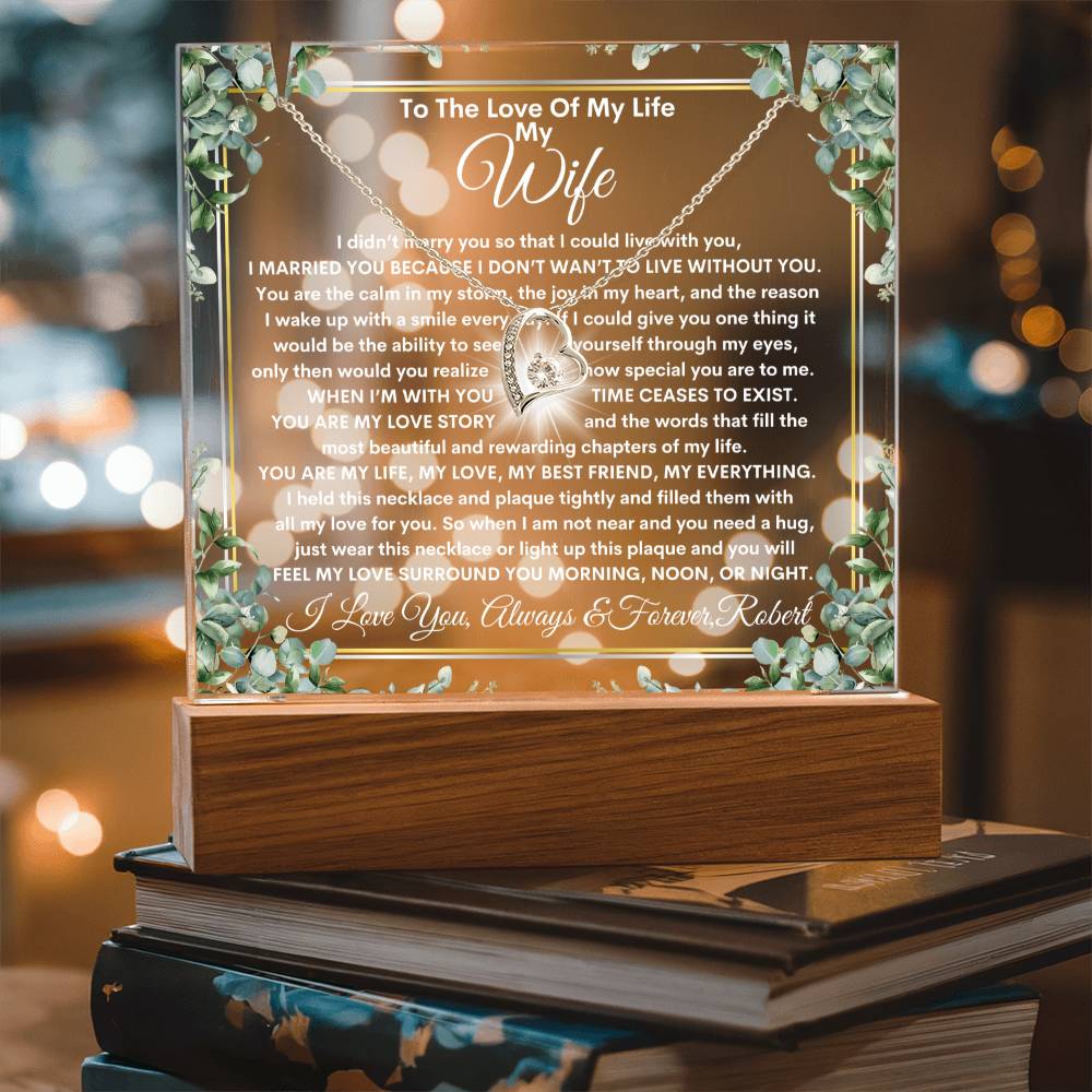 Wife Keepsake LED Lighted Acrylic Plaque Forever Love Heart Pendant Necklace