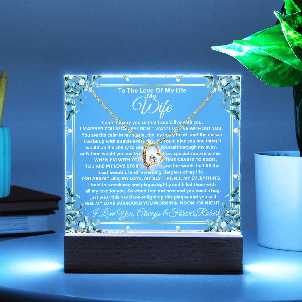 Wife Keepsake LED Lighted Acrylic Plaque Forever Love Heart Pendant Necklace