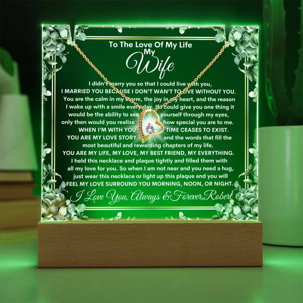 Wife Keepsake LED Lighted Acrylic Plaque Forever Love Heart Pendant Necklace