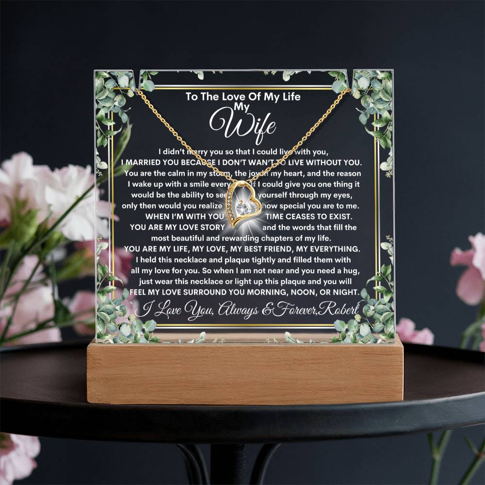 Wife Keepsake LED Lighted Acrylic Plaque Forever Love Heart Pendant Necklace