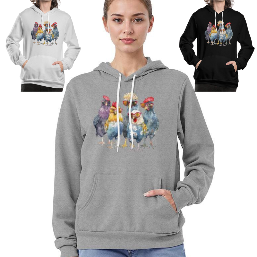 Funny Chickens Pullover Fleece Hoodie Bella + Canvas 3719 Pullover Fleece Hoodie