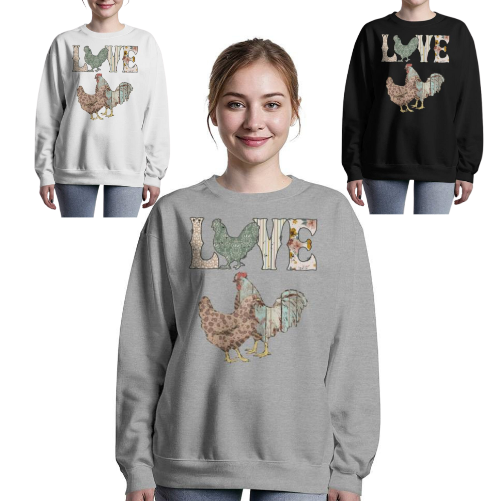LOVE Chickens Unisex Crewneck Bella + Canvas 3945