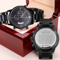 Personalized Stepped Up Dad Engraved Design Black Chronograph Watch