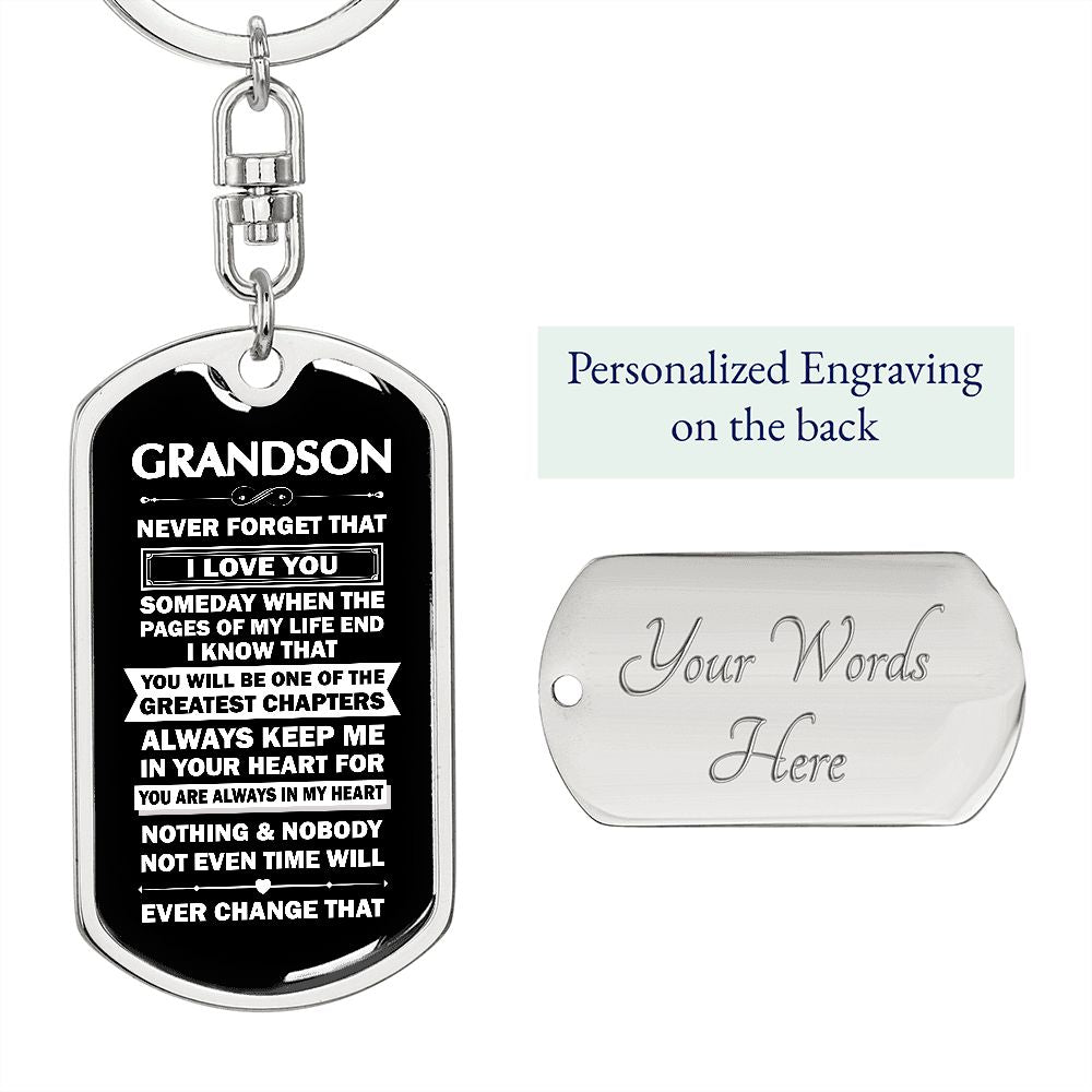 Grandson, Dog Tag Swivel Keychain