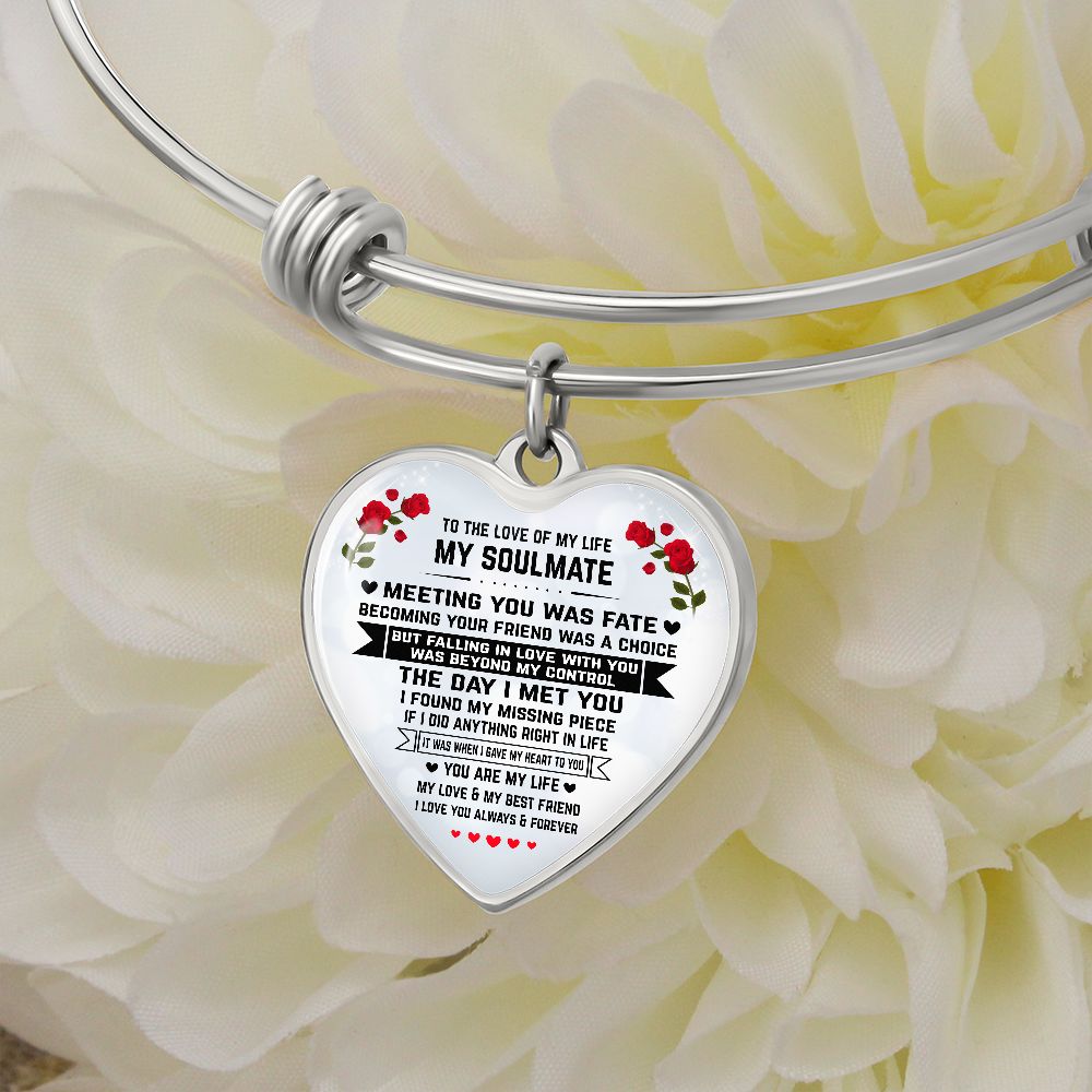 Soulmate Gift, Love Of My Life, Graphic Heart Bangle Bracelet