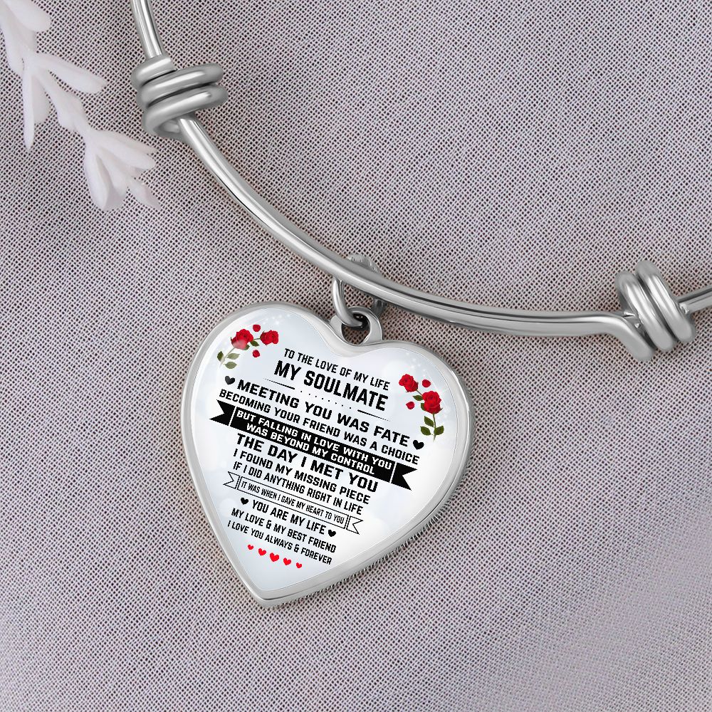 Soulmate Gift, Love Of My Life, Graphic Heart Bangle Bracelet