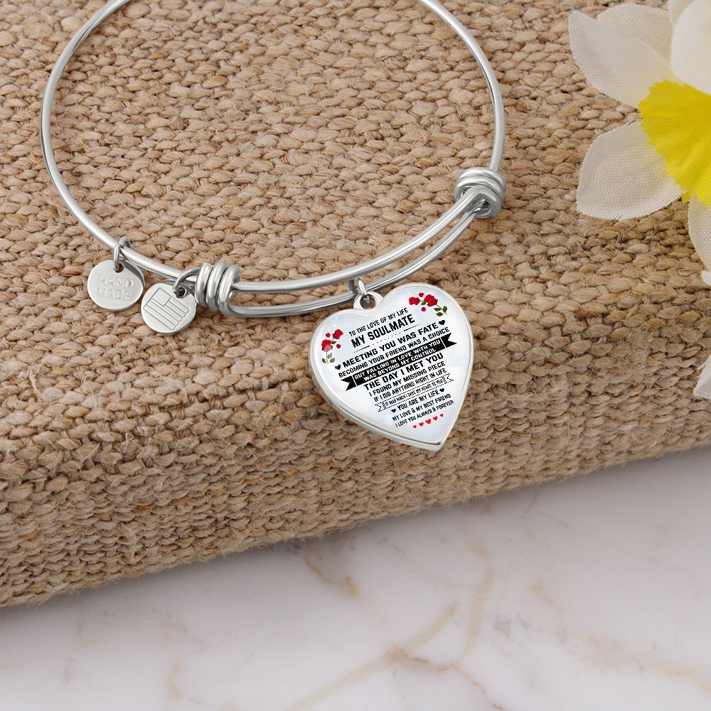 Soulmate Gift, Love Of My Life, Graphic Heart Bangle Bracelet