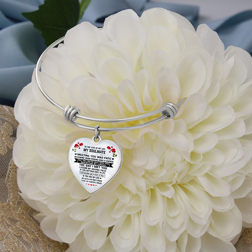 Soulmate Gift, Love Of My Life, Graphic Heart Bangle Bracelet