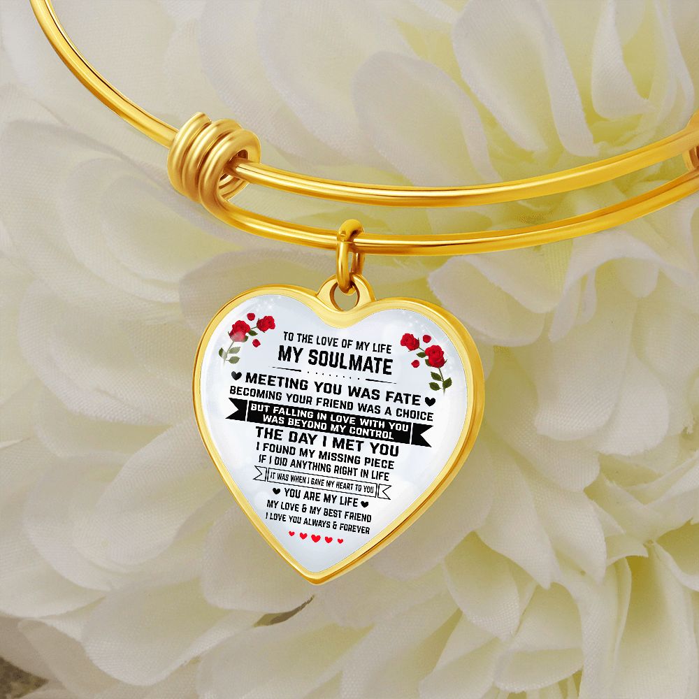 Soulmate Gift, Love Of My Life, Graphic Heart Bangle Bracelet
