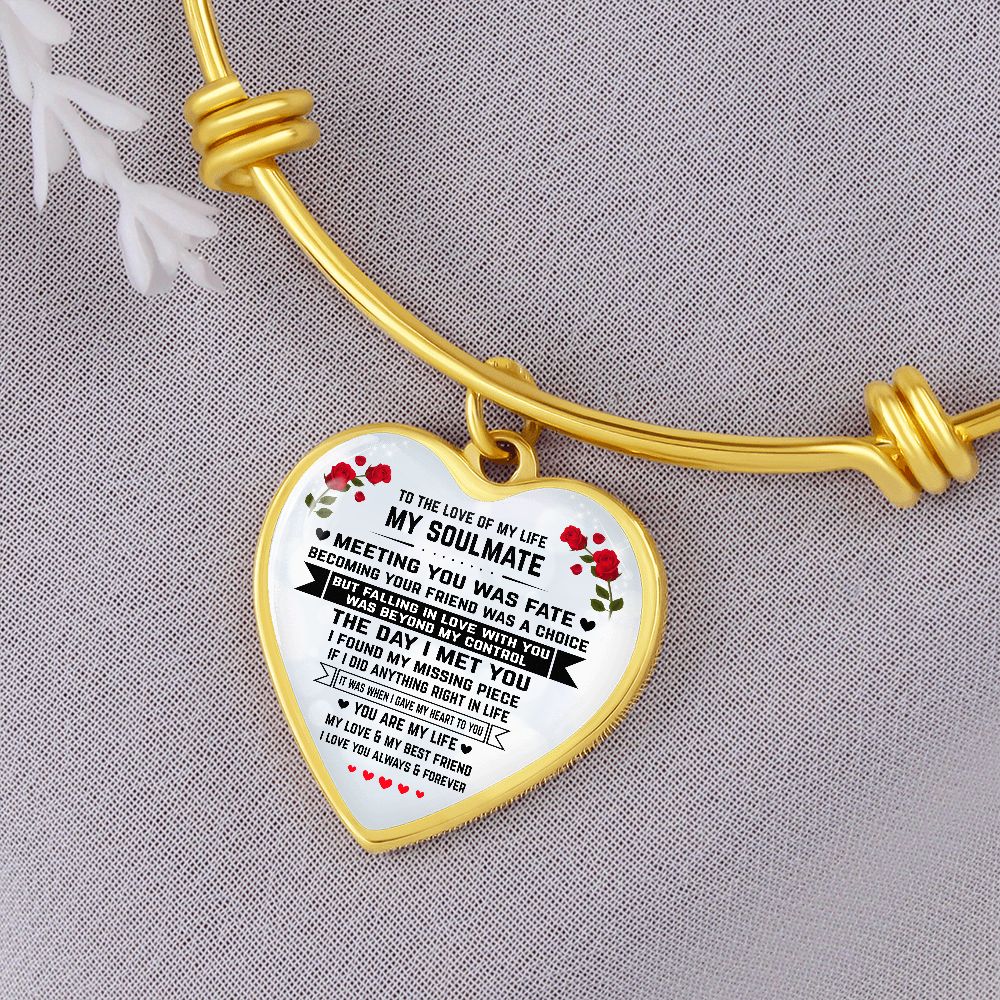 Soulmate Gift, Love Of My Life, Graphic Heart Bangle Bracelet