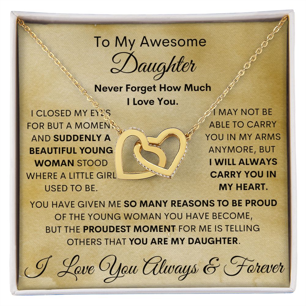 Daughter, I Closed My Eyes - Beautiful Young Woman, Interlocking Hearts Necklace, Holiday