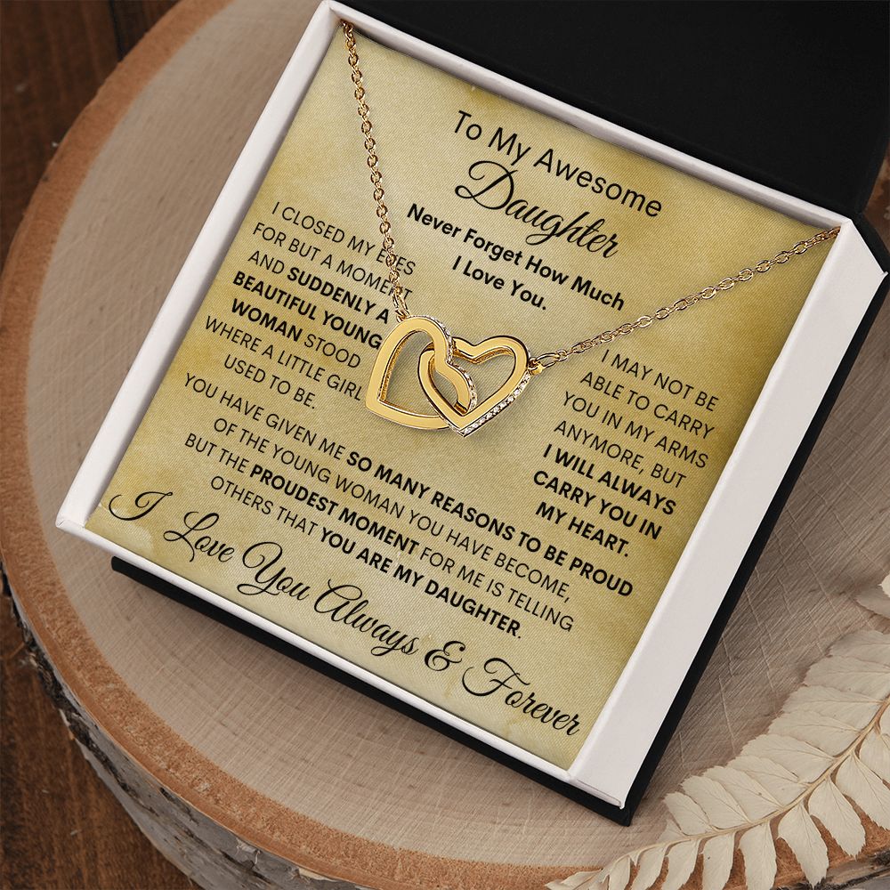 Daughter, I Closed My Eyes - Beautiful Young Woman, Interlocking Hearts Necklace, Holiday