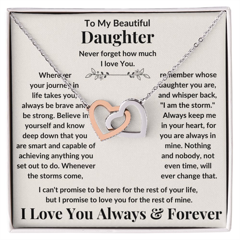 Daughter, Never Forget How Much I Love You, Interlocking Hearts Necklace, Holiday