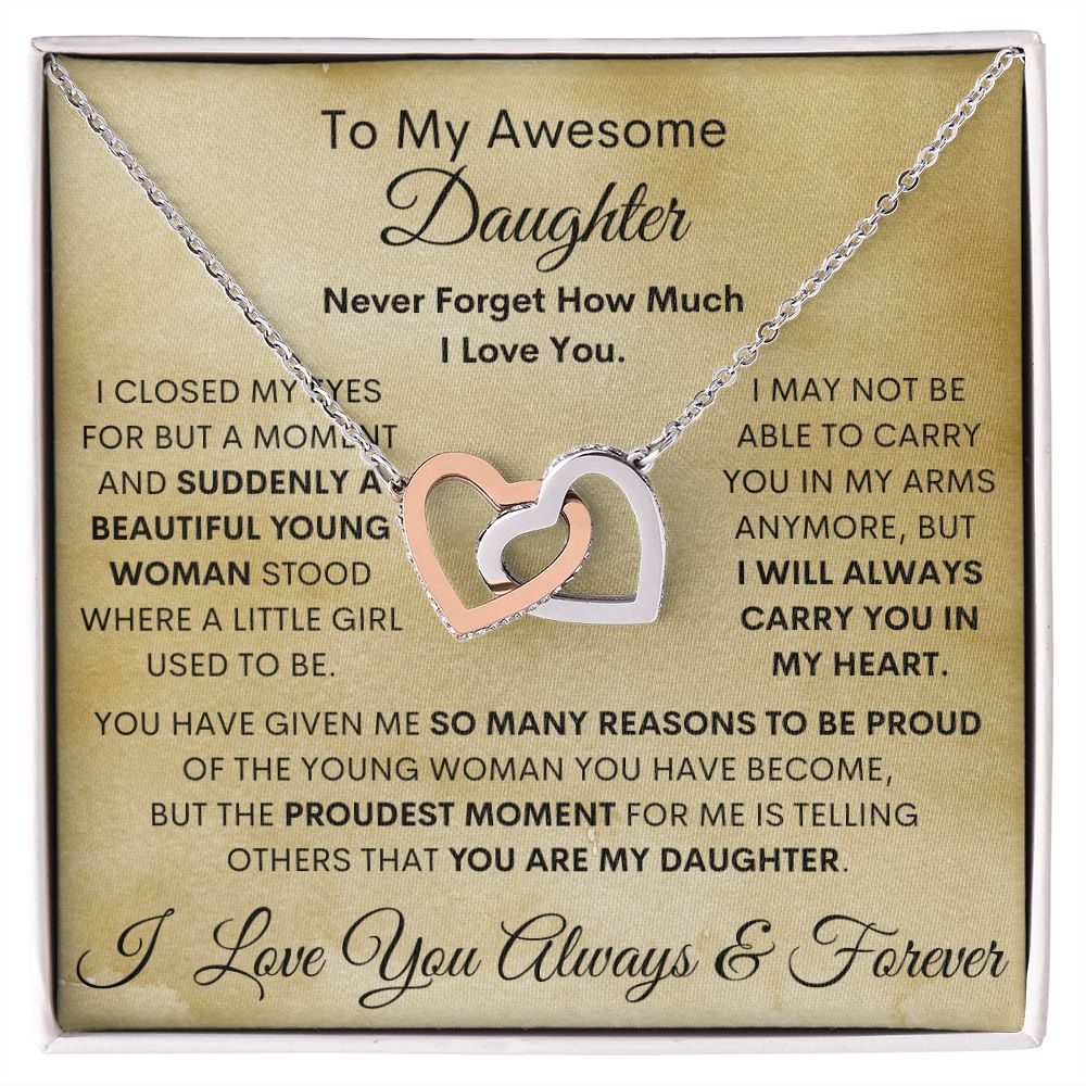 Daughter, I Closed My Eyes - Beautiful Young Woman, Interlocking Hearts Necklace, Holiday