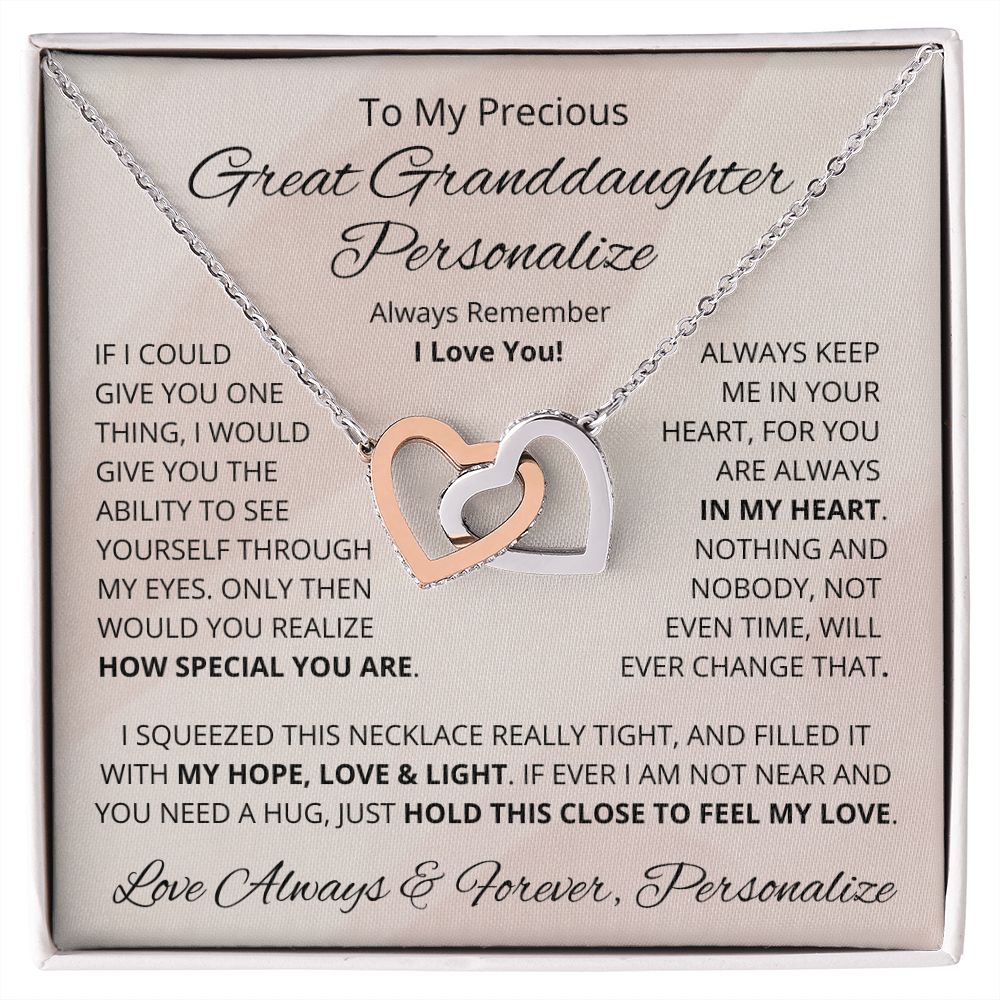 Great Granddaughter, Interlocking Hearts Necklace