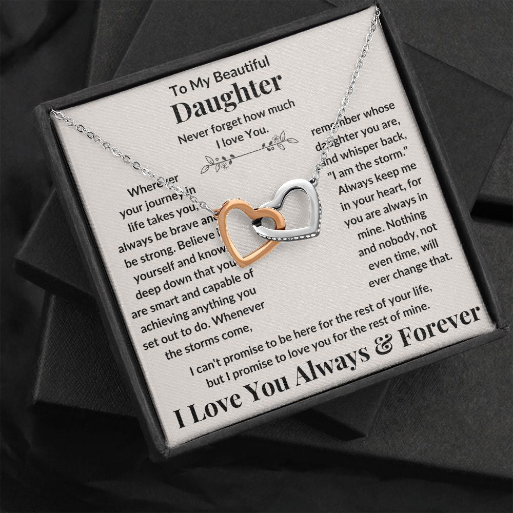 Daughter, Never Forget How Much I Love You, Interlocking Hearts Necklace, Holiday
