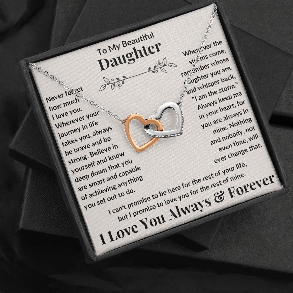 Daughter, Never Forget How Much I Love You, Interlocking Hearts Necklace, Holiday