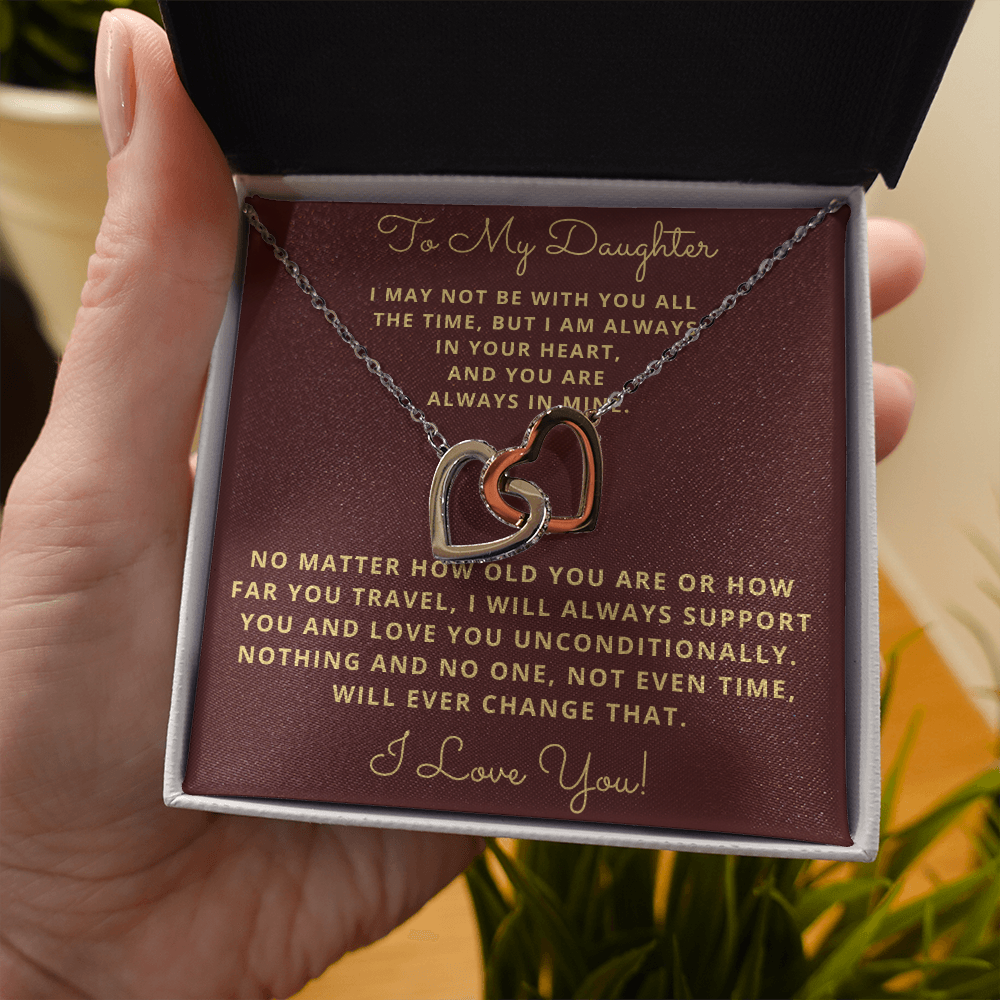 Daughter, I may Not Be With You All The Time, Interlocking Hearts Necklace, Holiday
