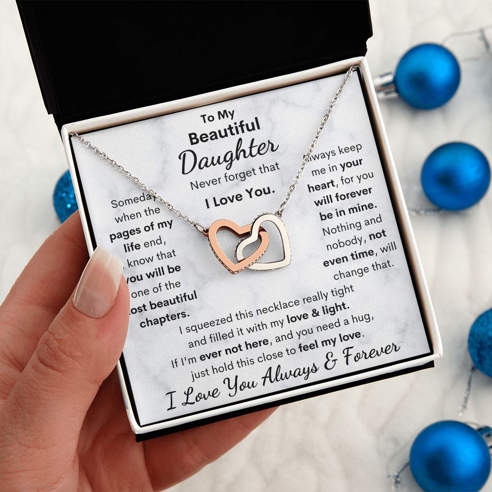 Daughter, Never Forget That I Love You, Interlocking Hearts Necklace, Holiday