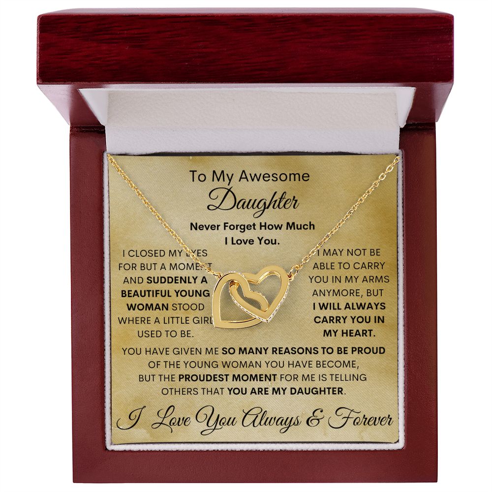 Daughter, I Closed My Eyes - Beautiful Young Woman, Interlocking Hearts Necklace, Holiday