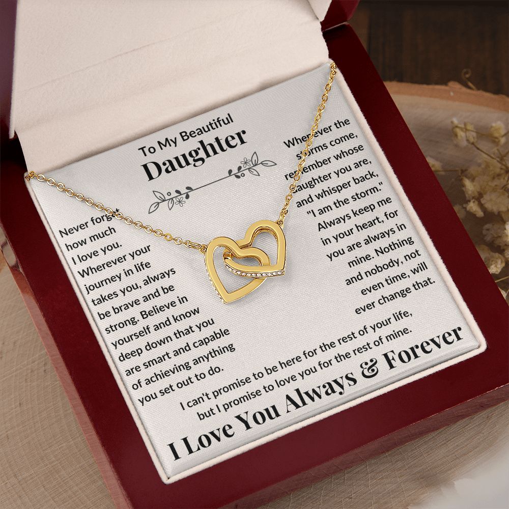 Daughter, Never Forget How Much I Love You, Interlocking Hearts Necklace, Holiday