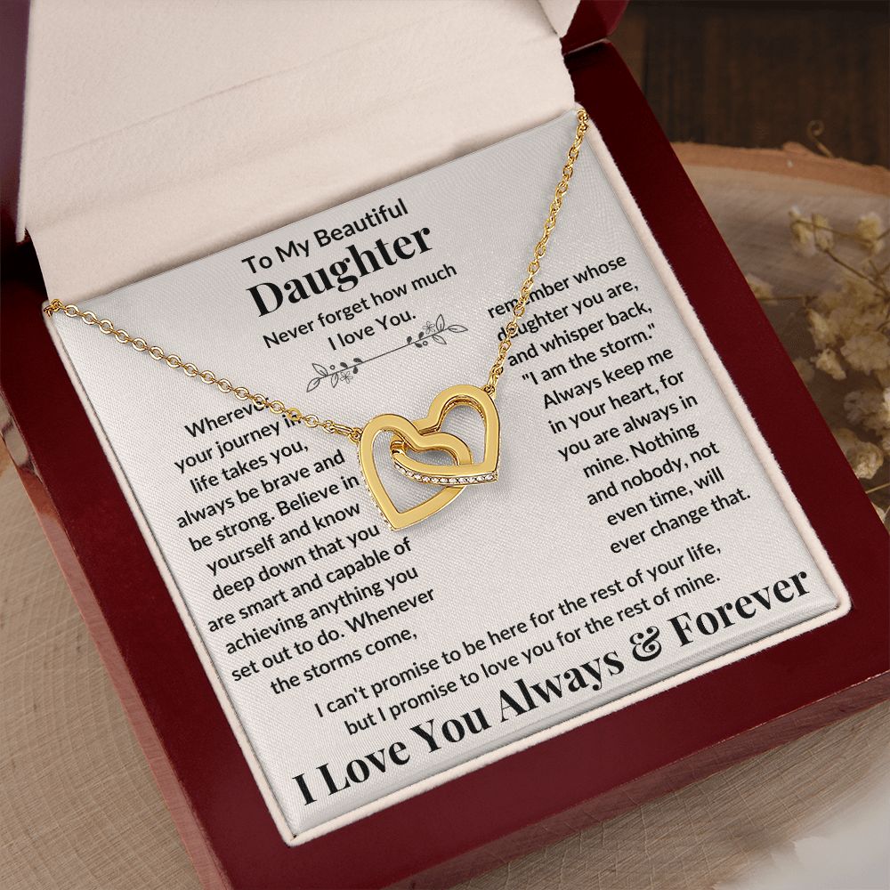 Daughter, Never Forget How Much I Love You, Interlocking Hearts Necklace, Holiday