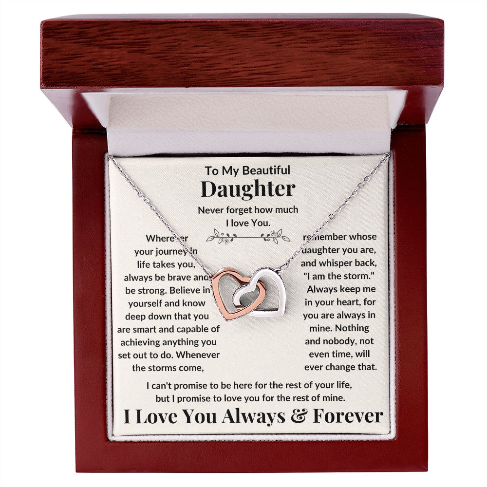 Daughter, Never Forget How Much I Love You, Interlocking Hearts Necklace, Holiday