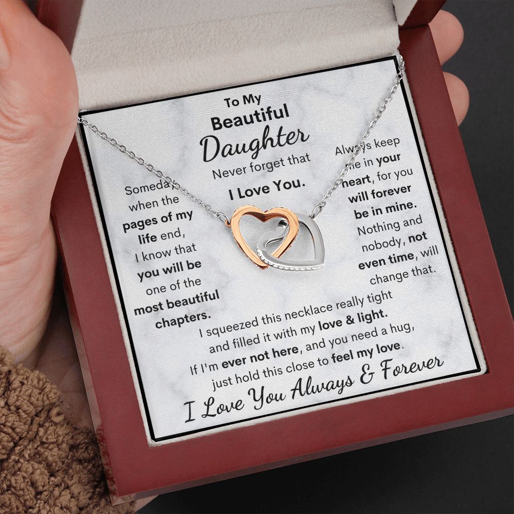 Daughter, Never Forget That I Love You, Interlocking Hearts Necklace, Holiday