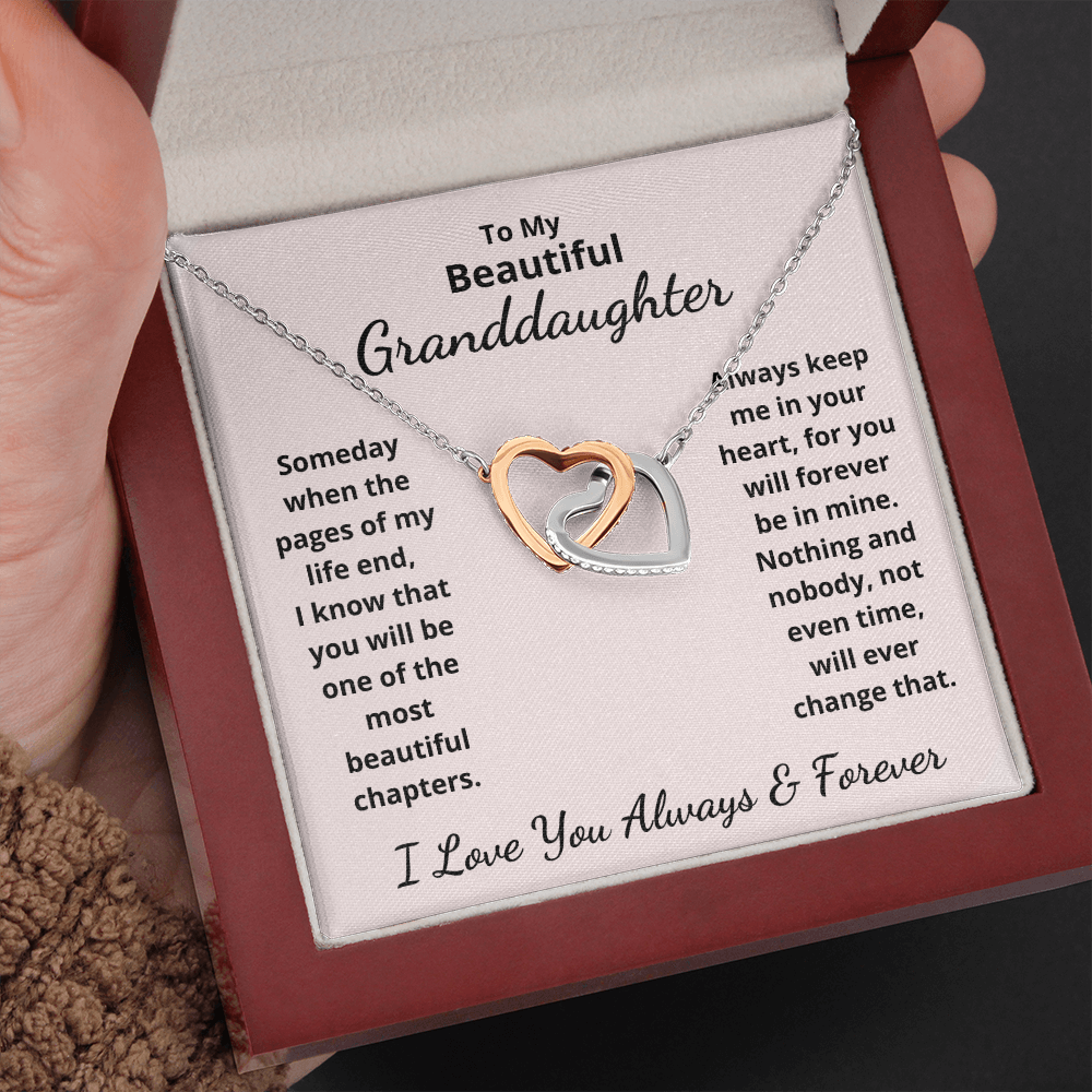 Granddaughter, Pages Of My Life, Interlocking Hearts Necklace, Holiday