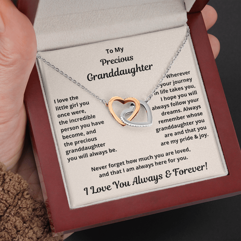 Granddaughter, I Love The Little Girl You Once Were, Interlocking Hearts Necklace, Holiday