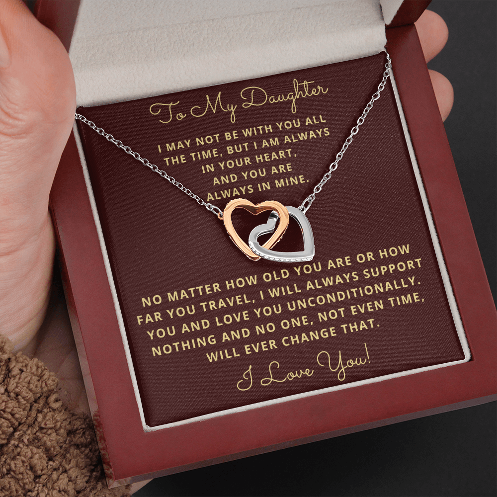 Daughter, I may Not Be With You All The Time, Interlocking Hearts Necklace, Holiday