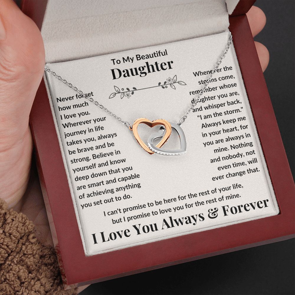 Daughter, Never Forget How Much I Love You, Interlocking Hearts Necklace, Holiday