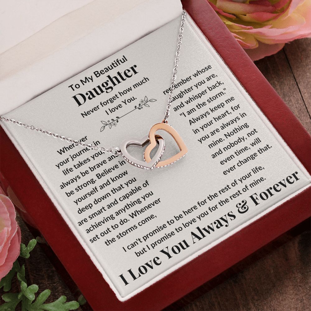 Daughter, Never Forget How Much I Love You, Interlocking Hearts Necklace, Holiday