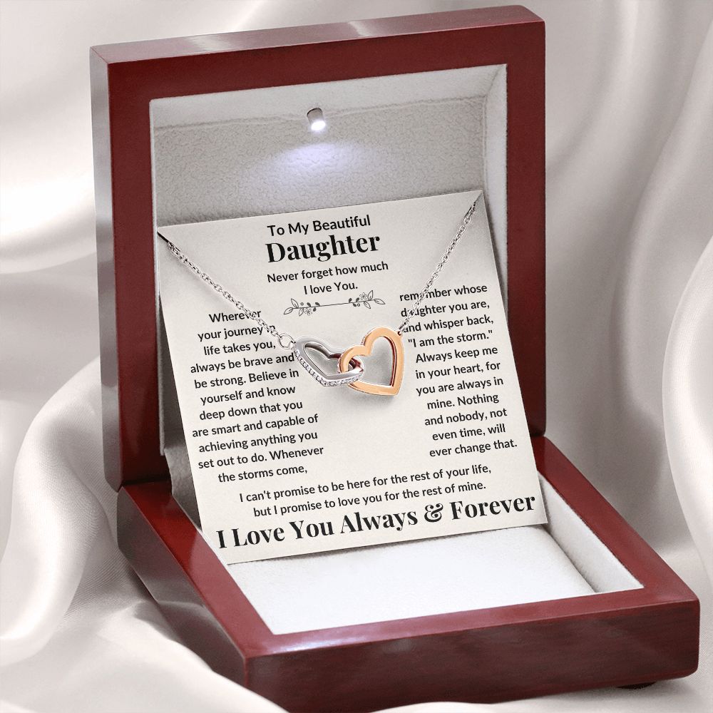 Daughter, Never Forget How Much I Love You, Interlocking Hearts Necklace, Holiday