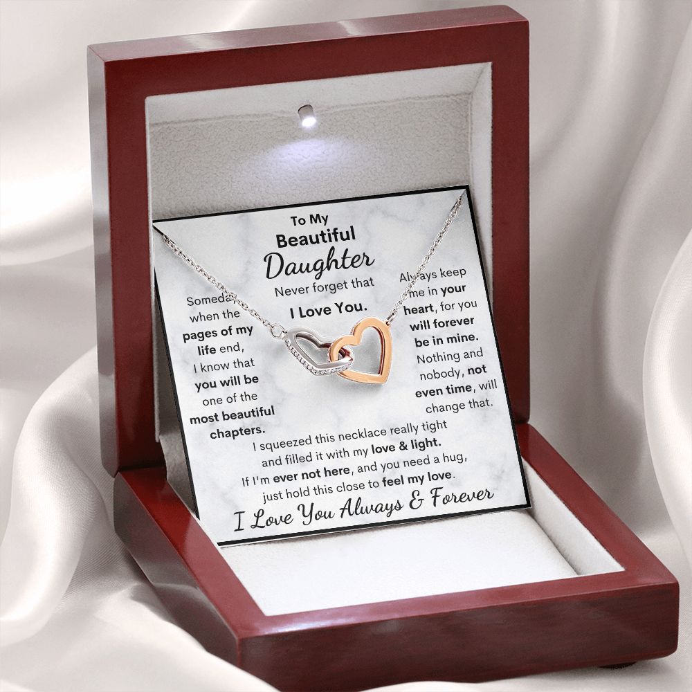Daughter, Never Forget That I Love You, Interlocking Hearts Necklace, Holiday