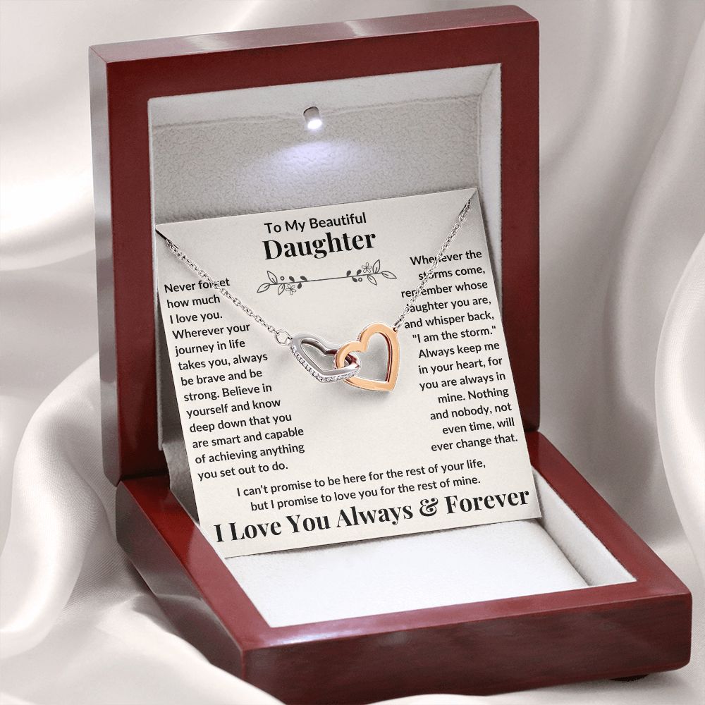 Daughter, Never Forget How Much I Love You, Interlocking Hearts Necklace, Holiday