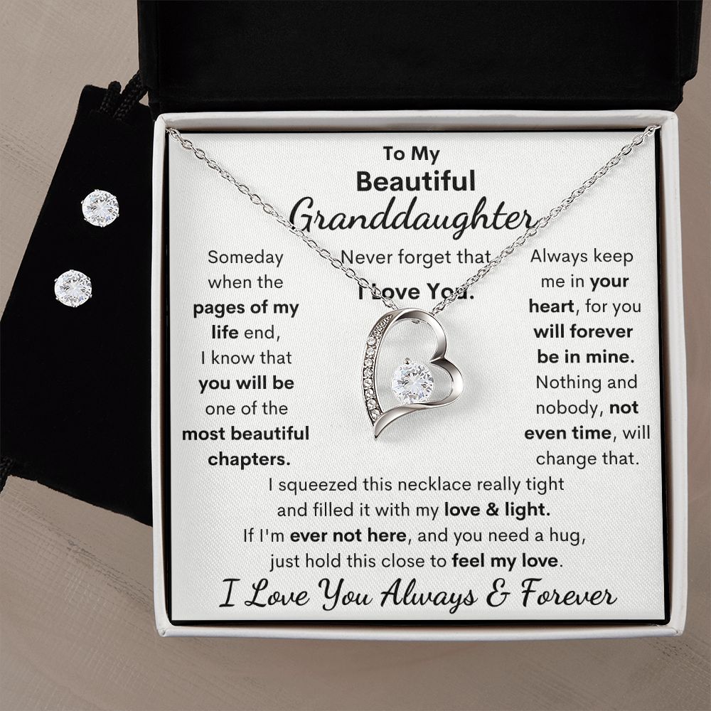 Granddaughter, I Squeezed This Necklace Really Tight, Forever Love Necklace & Earrings, Holiday