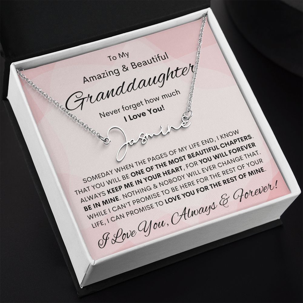 Granddaughter, Signature Style Name Necklace, Birthday, Swt16, Bat Mitzvah, Graduation, Easter, Communion, Confirmation, Holiday