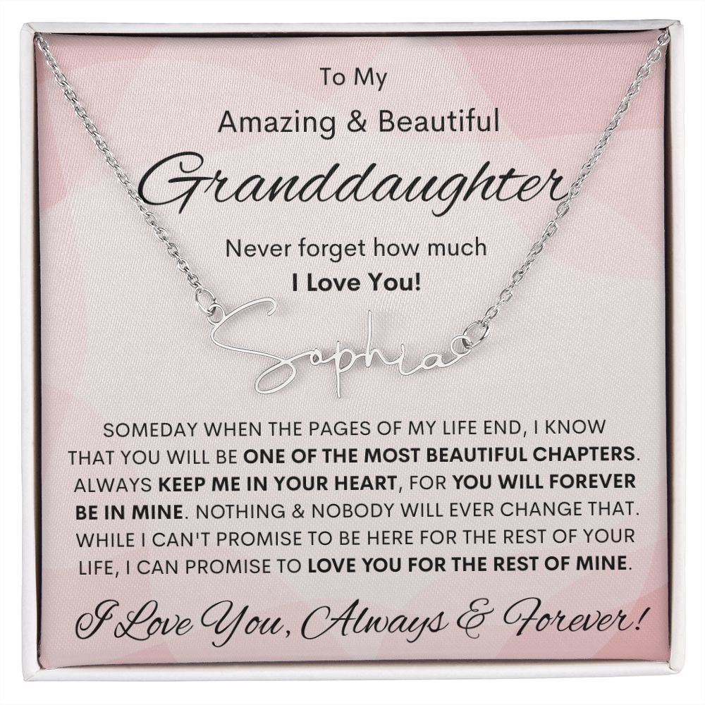 Granddaughter, Signature Style Name Necklace, Birthday, Swt16, Bat Mitzvah, Graduation, Easter, Communion, Confirmation, Holiday