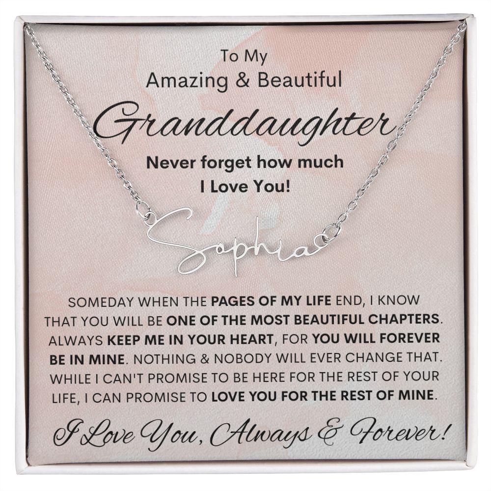 Granddaughter, Signature Style Name Necklace, Birthday, Swt16, Bat Mitzvah, Graduation, Easter, Communion, Confirmation, Holiday