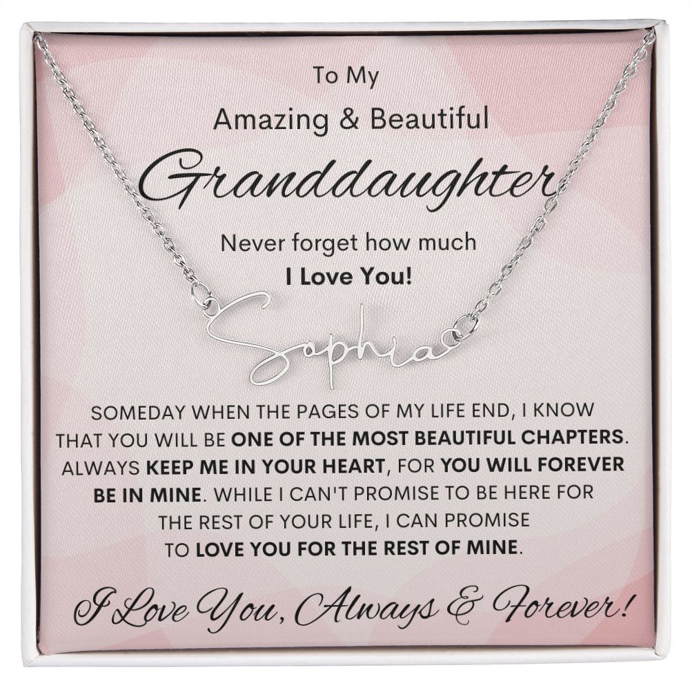 Granddaughter, Signature Name Necklace, Birthday, Swt16, Bat Mitzvah, Graduation, Easter, Communion, Confirmation, Holiday