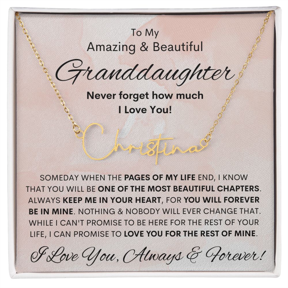 Granddaughter, Signature Style Name Necklace, Birthday, Swt16, Bat Mitzvah, Graduation, Easter, Communion, Confirmation, Holiday