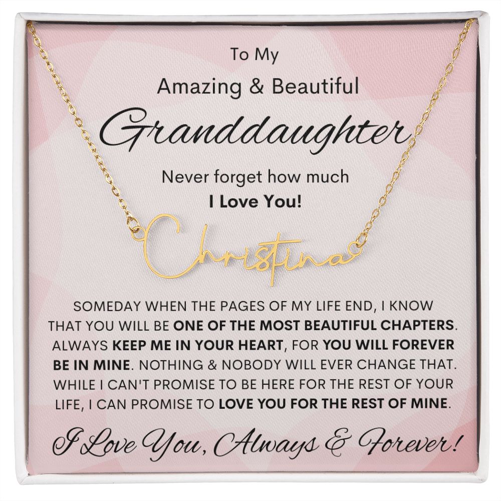 Granddaughter, Signature Style Name Necklace, Birthday, Swt16, Bat Mitzvah, Graduation, Easter, Communion, Confirmation, Holiday