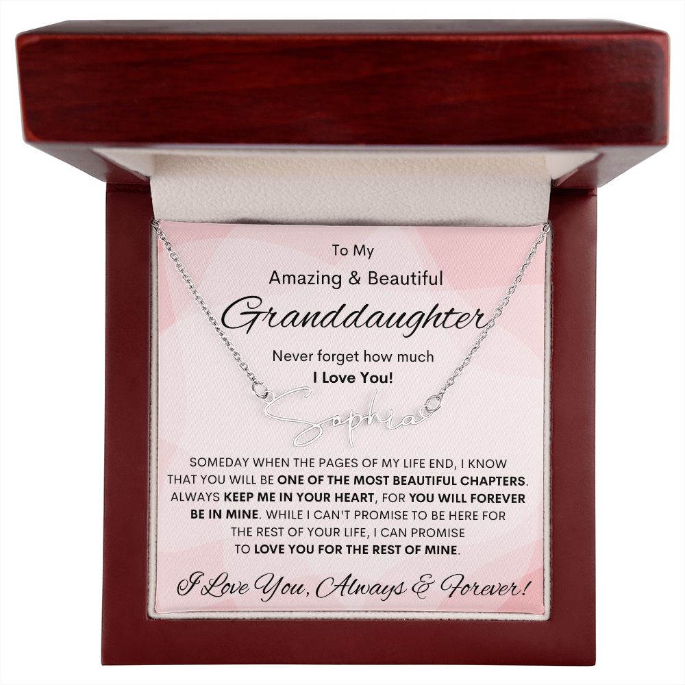 Granddaughter, Signature Name Necklace, Birthday, Swt16, Bat Mitzvah, Graduation, Easter, Communion, Confirmation, Holiday