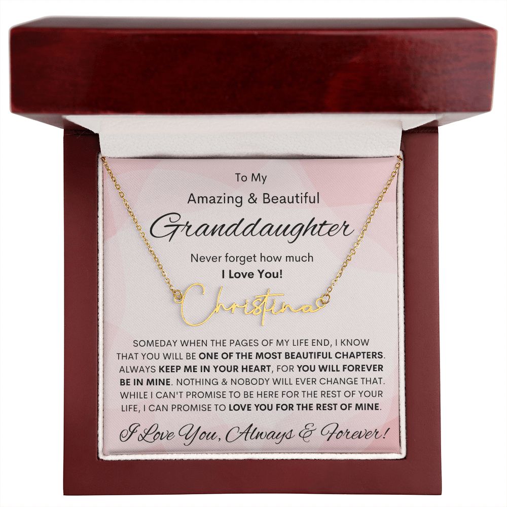 Granddaughter, Signature Style Name Necklace, Birthday, Swt16, Bat Mitzvah, Graduation, Easter, Communion, Confirmation, Holiday