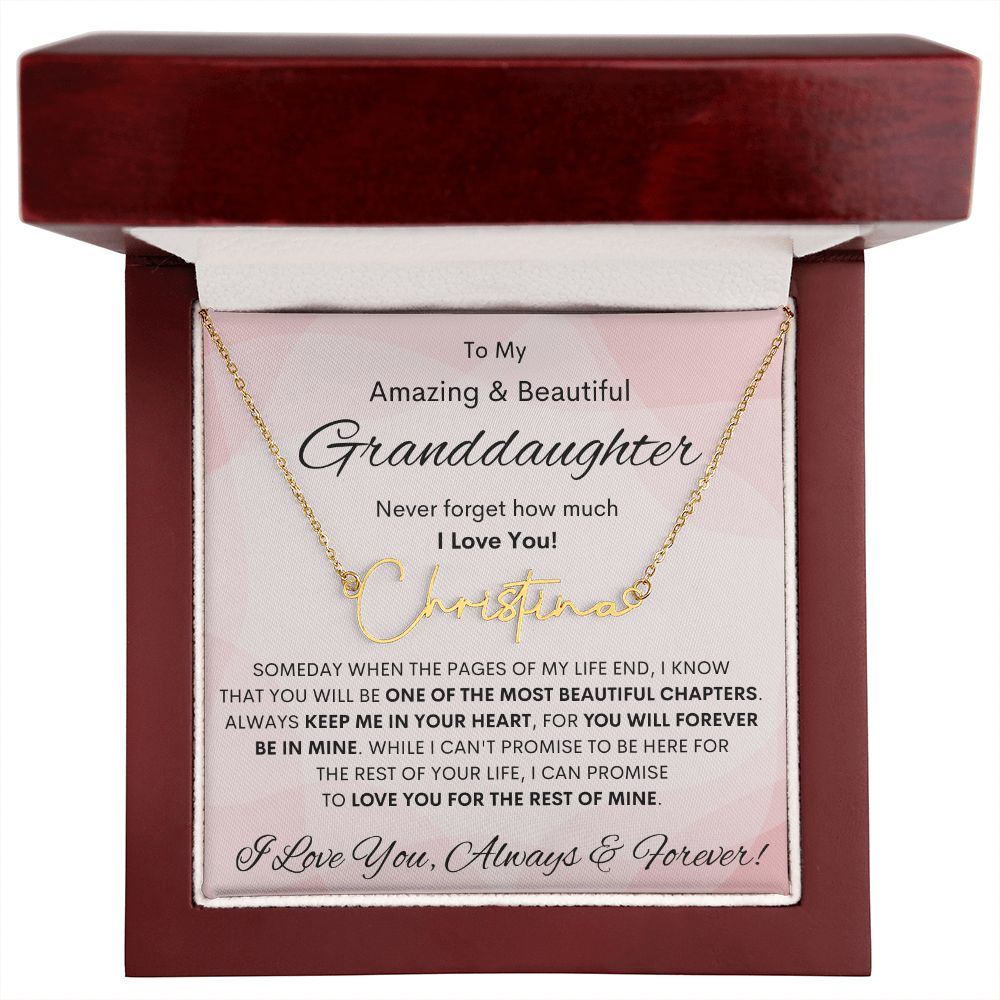 Granddaughter, Signature Name Necklace, Birthday, Swt16, Bat Mitzvah, Graduation, Easter, Communion, Confirmation, Holiday